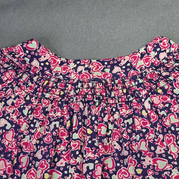Lilly Pulitzer Shirt Womens Small Navy Pink Silk Heart Print Blouse Preppy Retro - Picture 7 of 12